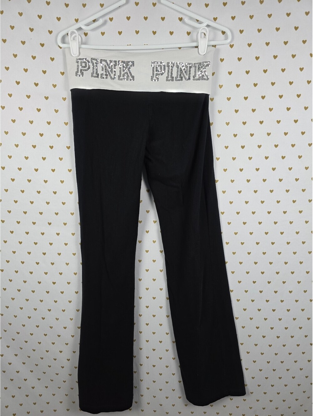 Victorias Secret PINK Vintage Bling Y2k Foldover Flare Yoga pants Sequined Small